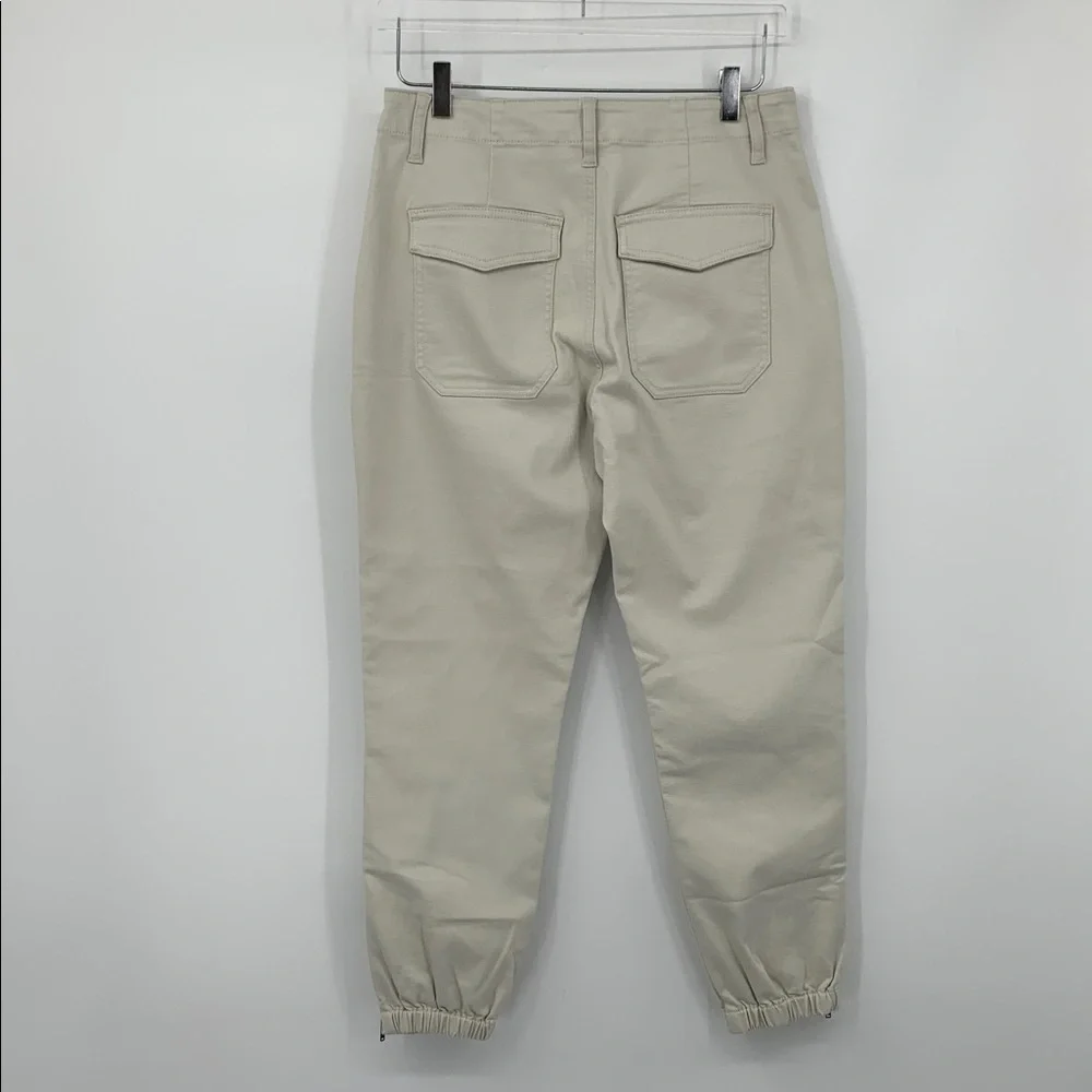 CAbi Compass jogger pants beige tan zipper stretch patch pockets oyster new 6